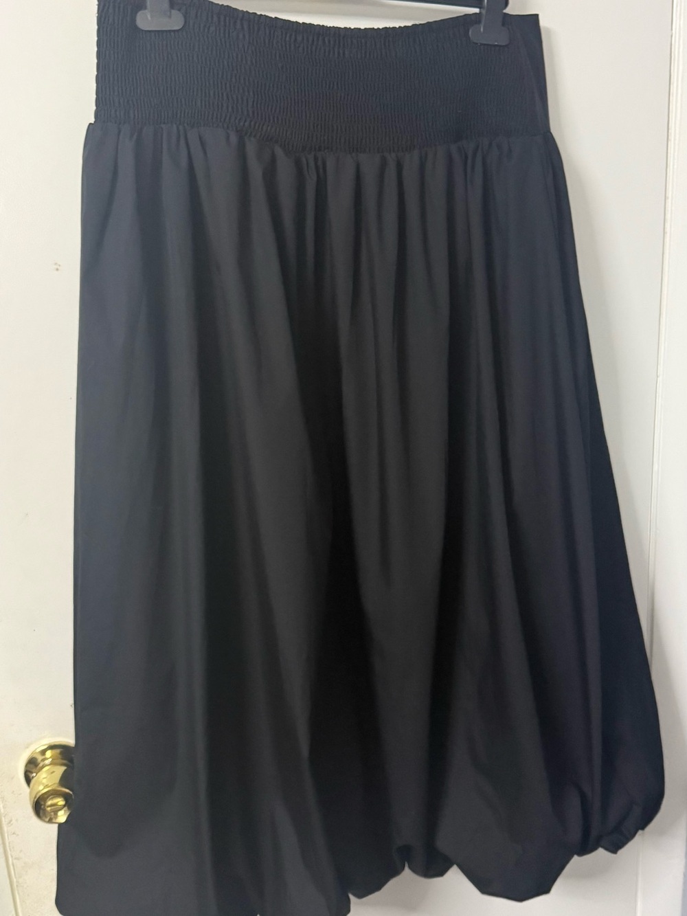 Black Midi Bubble Skirt with Smocked Waist